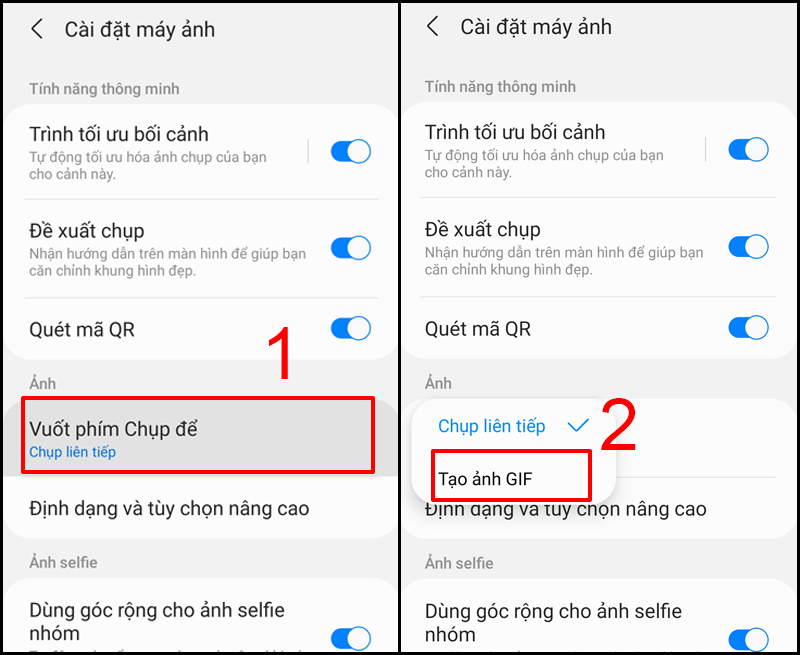 Vuốt phím để chụp ảnh gif